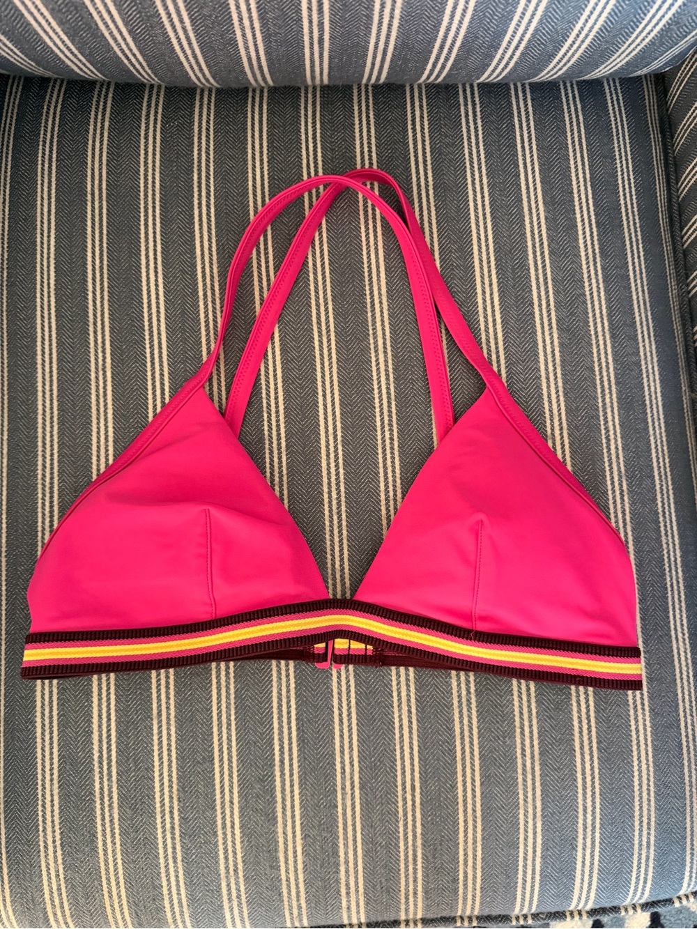 Aerie, size L- Hot Pink Triangle Bikini Top with Striped Elastic Band